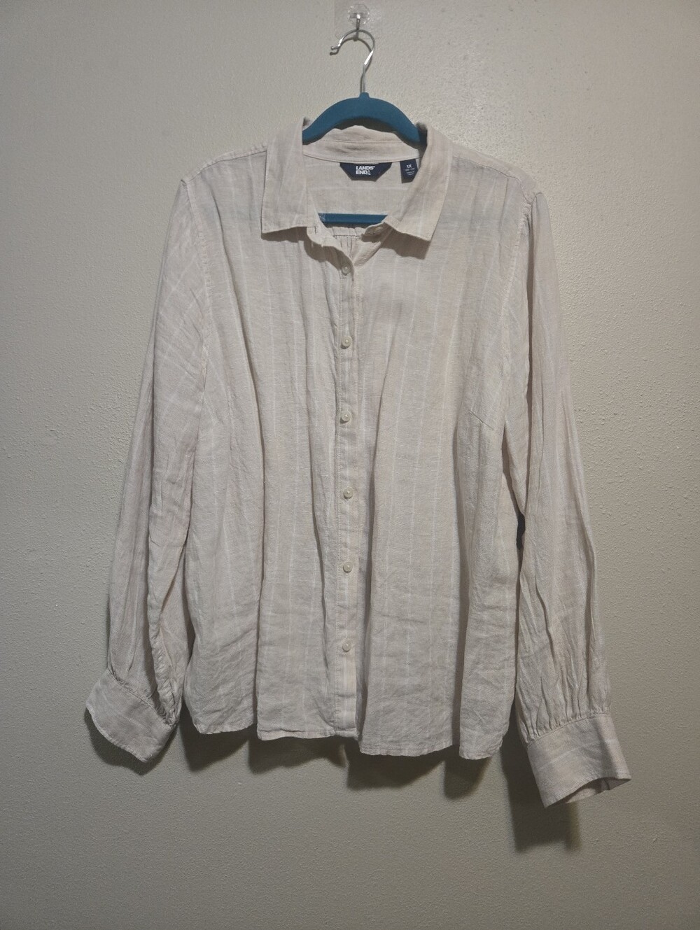 Lands' End Cream Button-Down Linen-Blend Women's Shirt